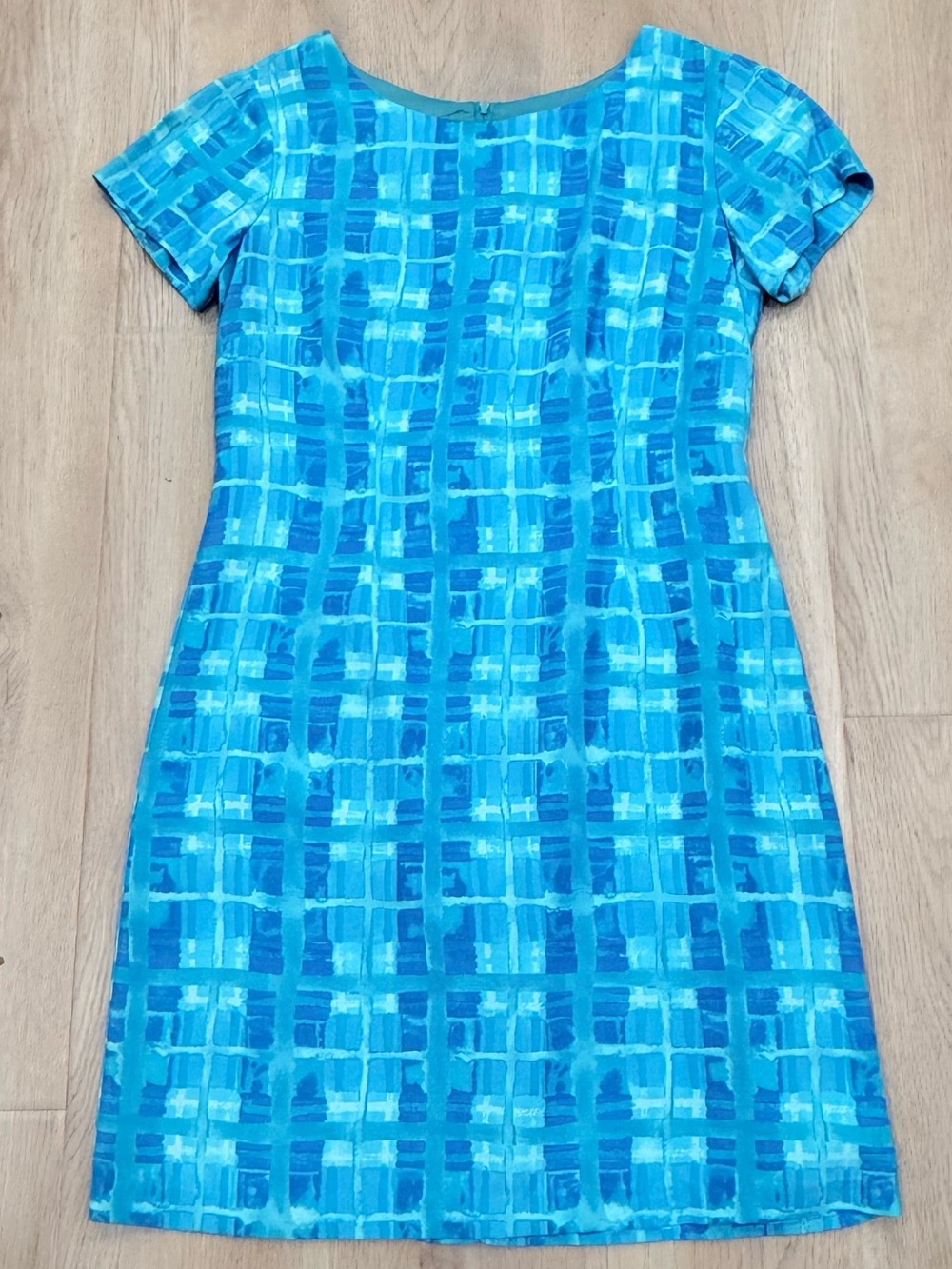 Blue Mod Shift Dress Retro Resort Mini Dress Approx. Size M